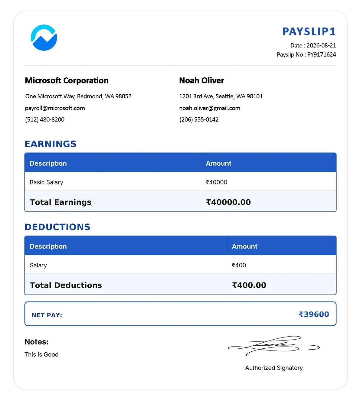 Payslip Template 1